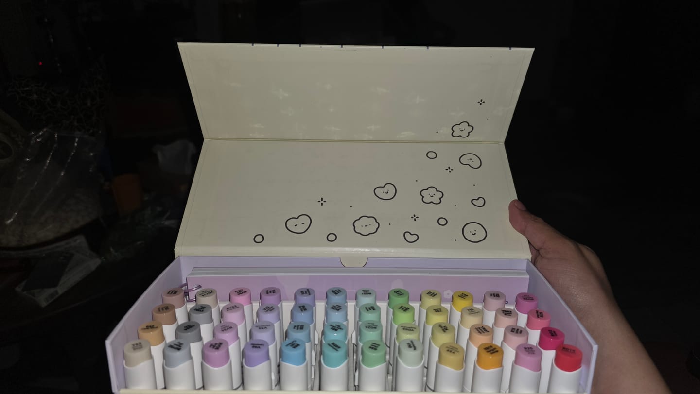 Customer photo review of Ohuhu x Coco Wyo Cozy Mood Coloring Kit, Honolulu B 48 Colors Alcohol Markers with Brush & Fine Dual Tips, Coloring Book with Mood Tracker Pages