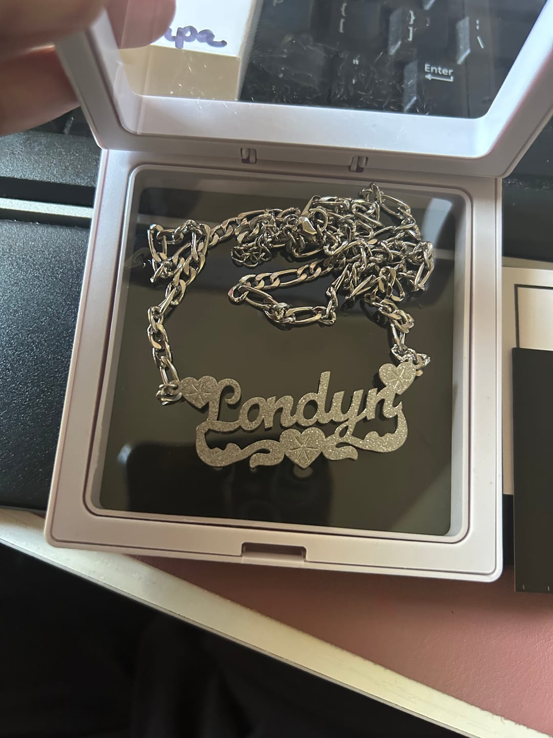 Customer photo review of Diamond Cut Lovely Heart Name Necklace