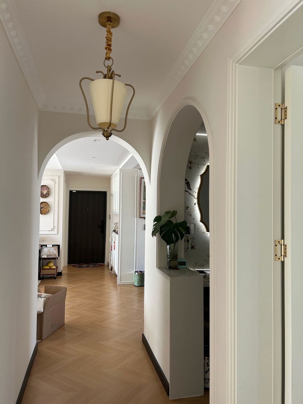 Customer photo review of Pendant Light, Brass Lantern Shade, Pleated Fabric Cap, Vintage