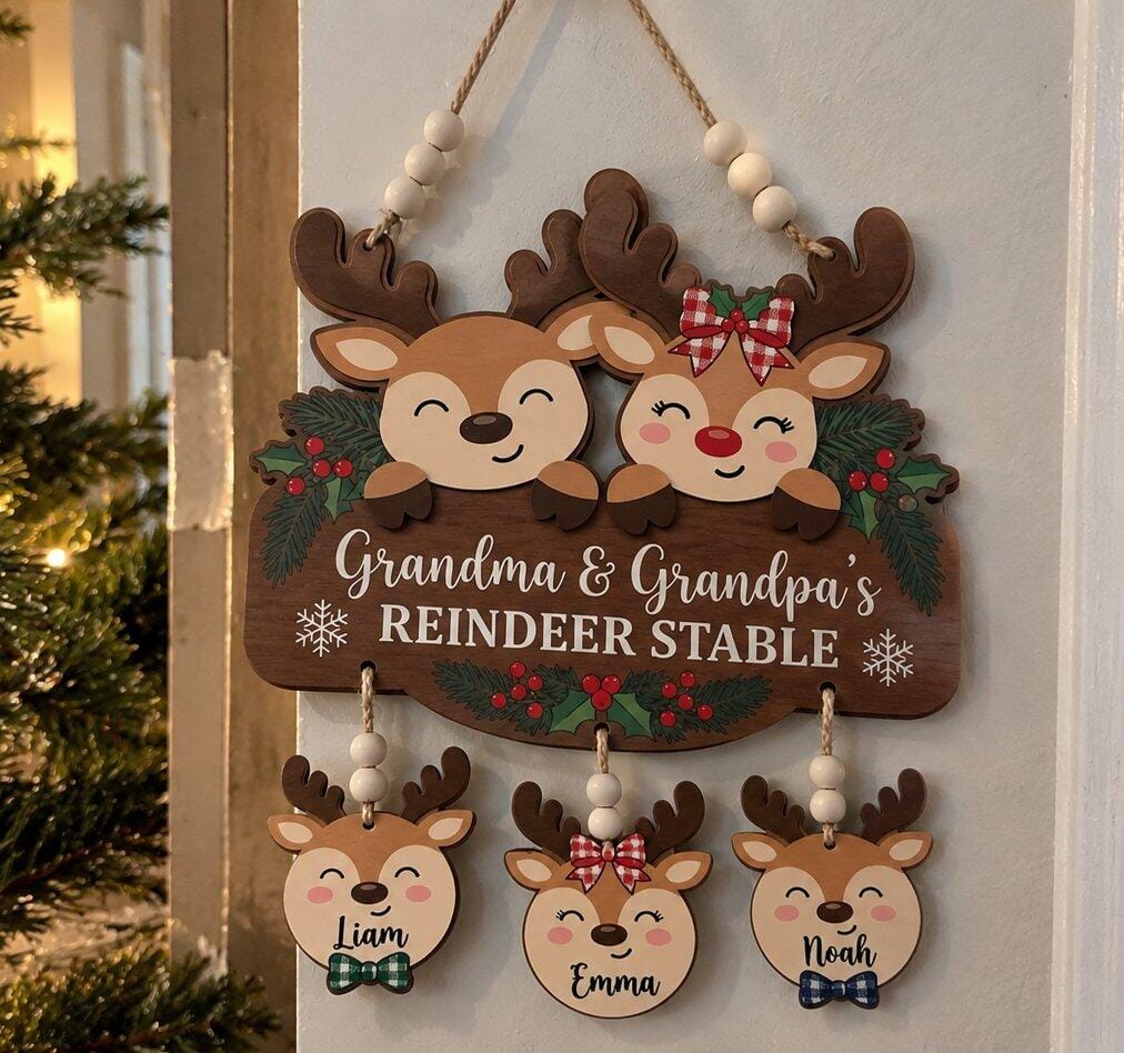 Customer photo review of Personalized Grandma & Grandpa's Reindeer Stable Sign – Custom Grandkids Names Christmas Wooden Sign