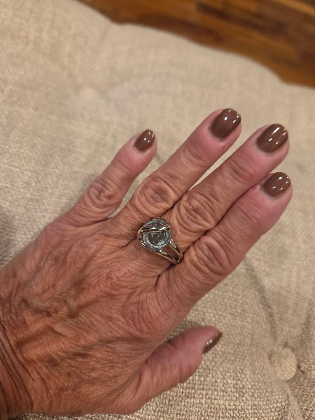 Customer photo review of Sterling Silver Ring with 12mm Infused Glass Marble