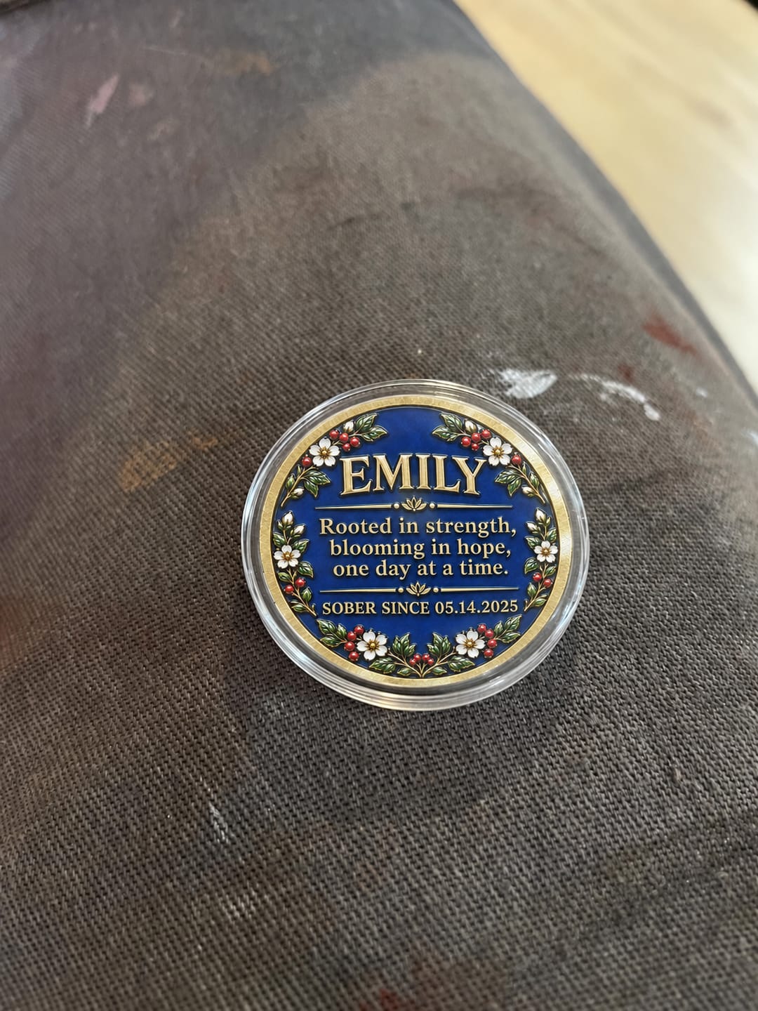 Customer photo review of Custom Butterfly Sobriety Coin