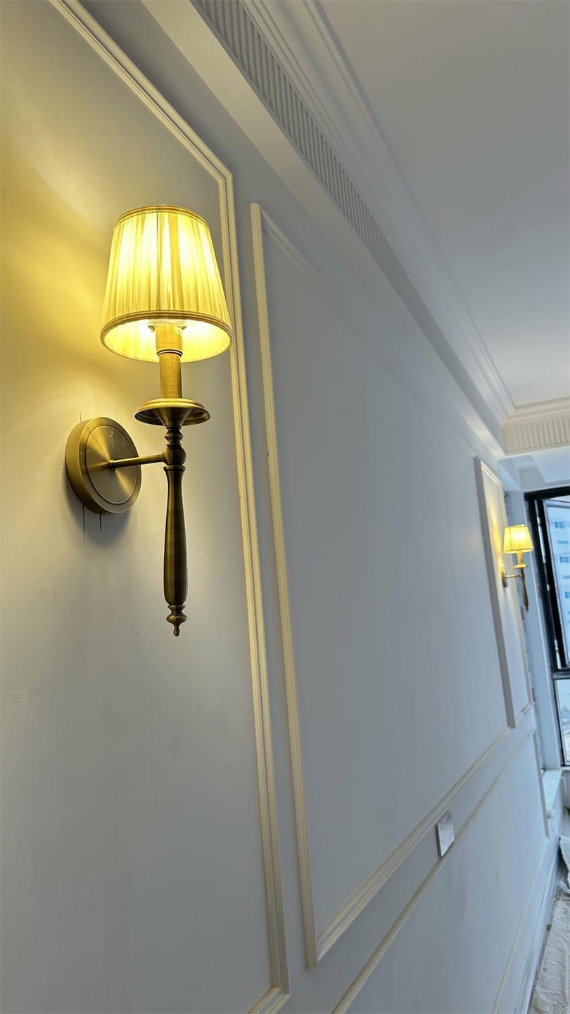 Customer photo review of Wall Light, Beige Fabric Shade, Solid Brass, Wall Sconce