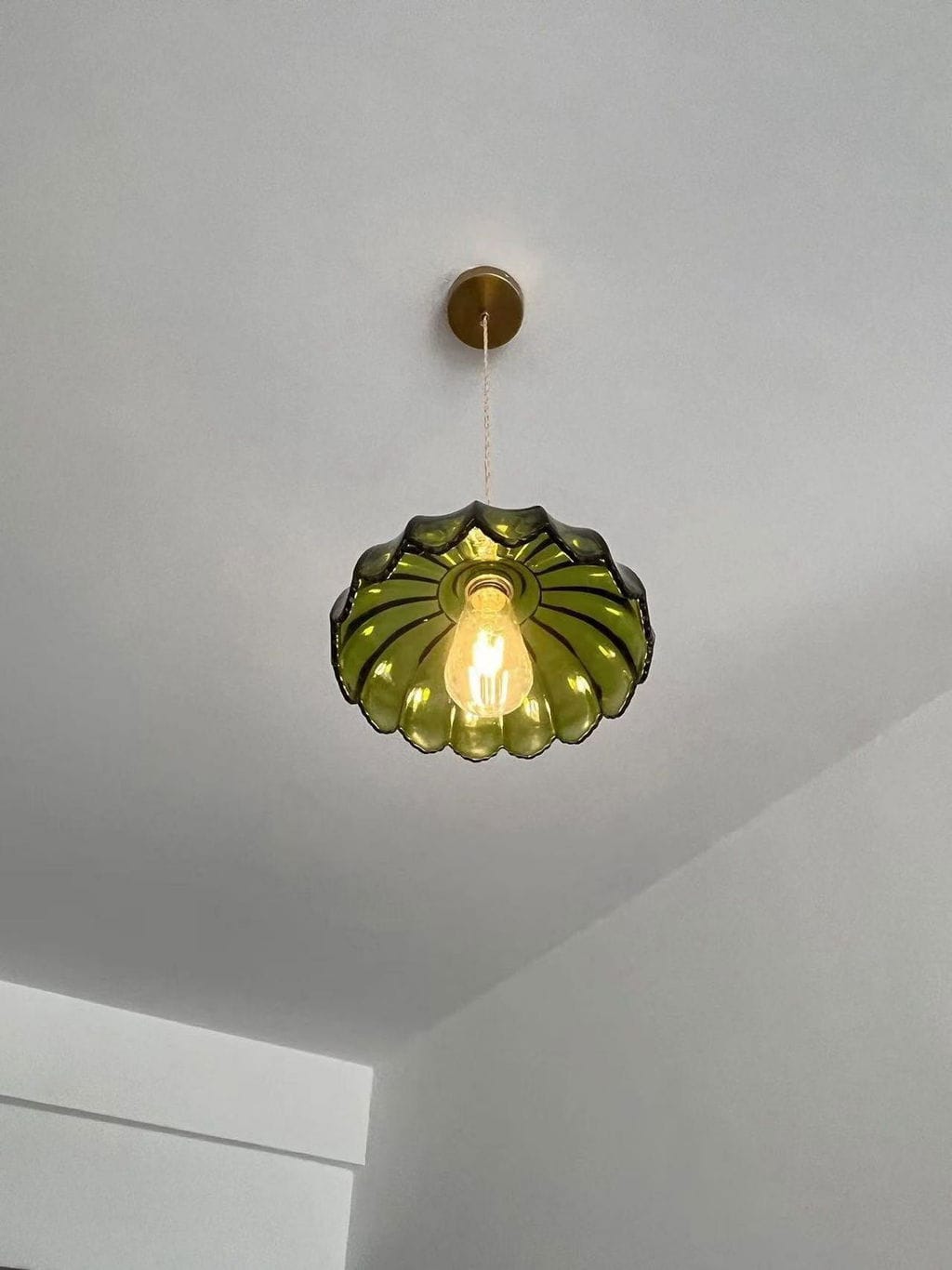 Customer photo review of Brass Pendant Light, Glass Shade, Single or 3 Light Row, 150 cm Cord