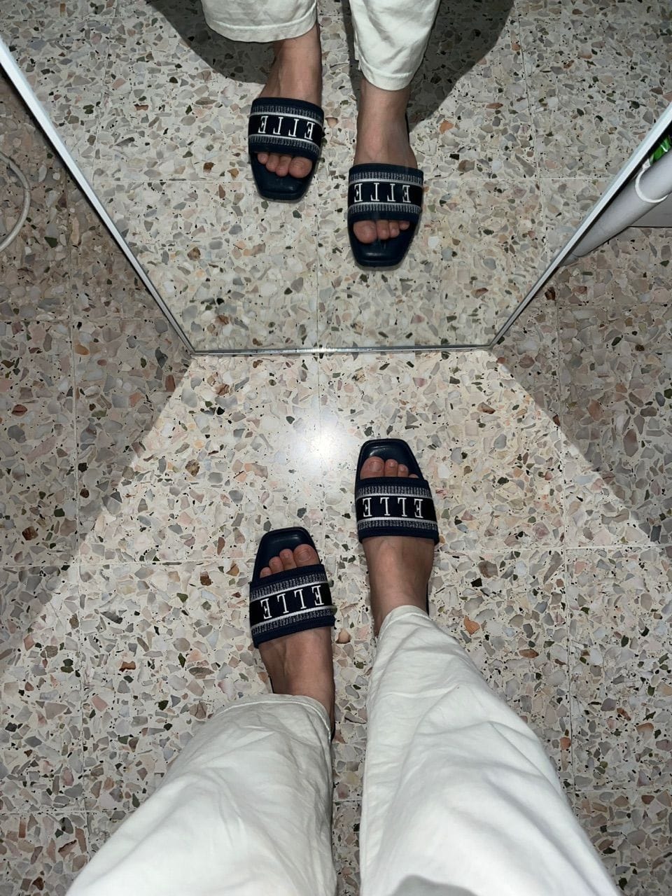 Customer photo review of Renee Logo Stitch Slip-on Sandals In Navy