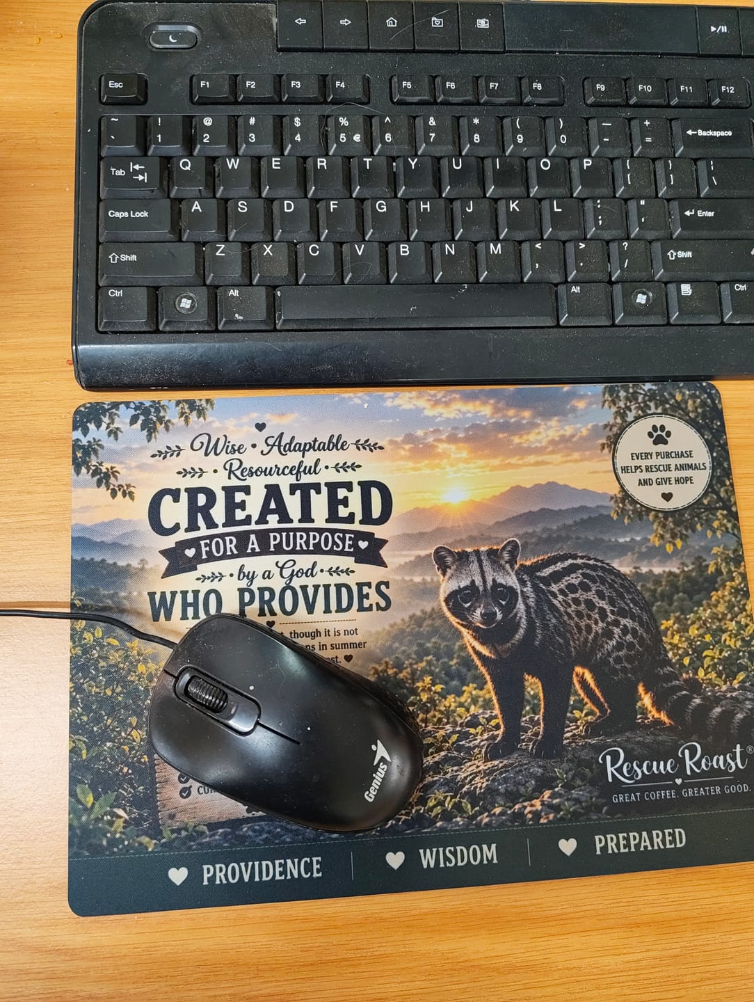 Customer photo review of Rescue Roast® Civet Cat Scripture Mousepad