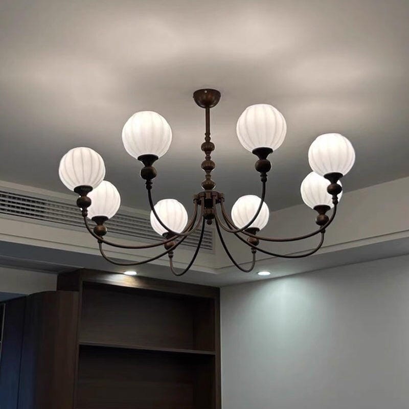 Customer photo review of Ribbed Glass Chandelier, Antique Bronze Arched Iron Arms, Hardwired