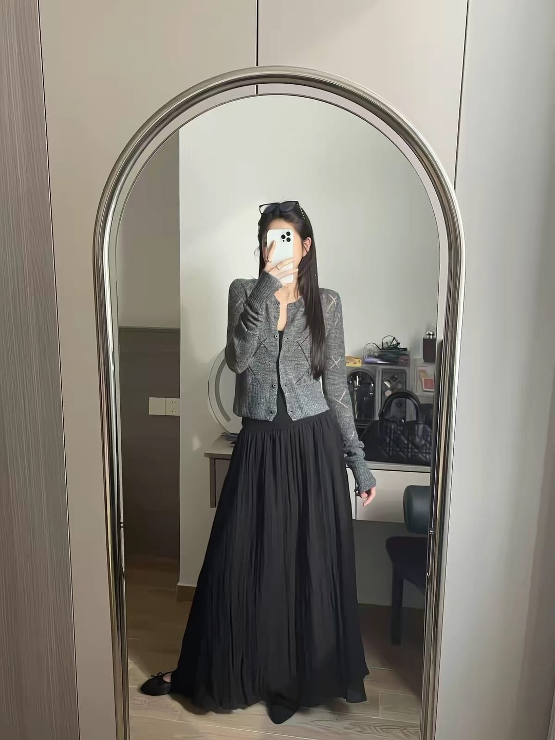 Customer photo review of IAMXIAA Sheer Argyle Fuzzy Knit Cardigan