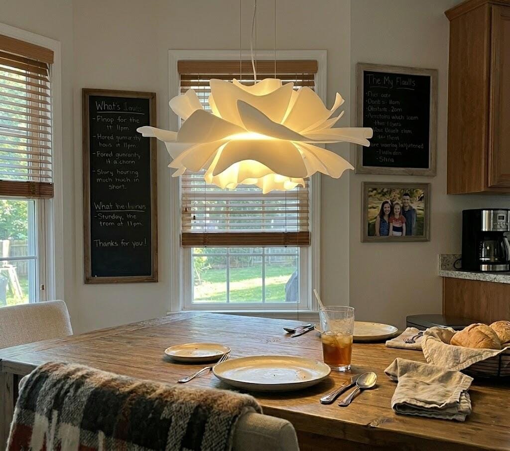 Customer photo review of Pendant Light, White Acrylic Petal Shade, Metal Frame, 150 cm Cord