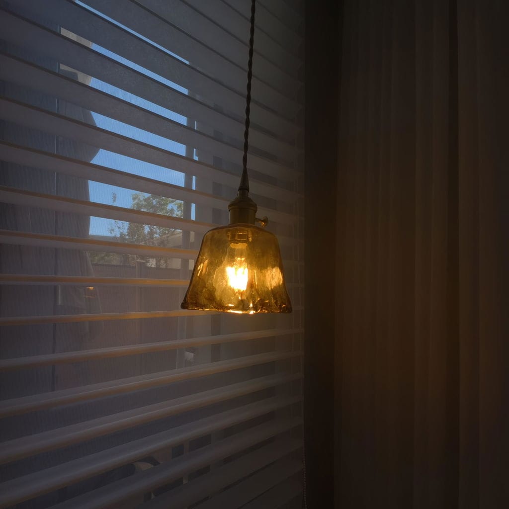 Customer photo review of Brass and Amber Glass Pendant Light, 15 to 18 cm, 150 cm Cord
