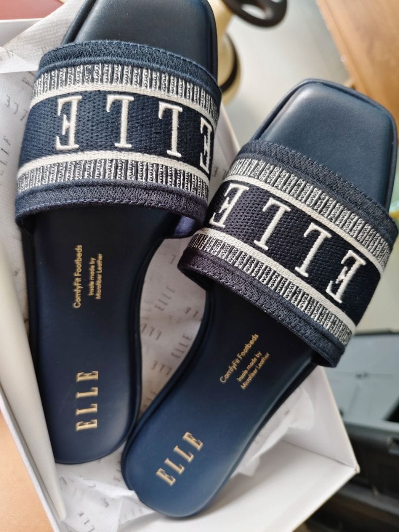 Customer photo review of Renee Logo Stitch Slip-on Sandals In Navy
