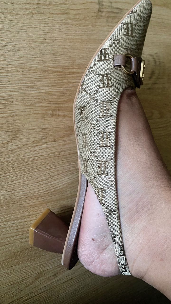 Customer photo review of Esme Microfiber Leather Pumps In Brown
