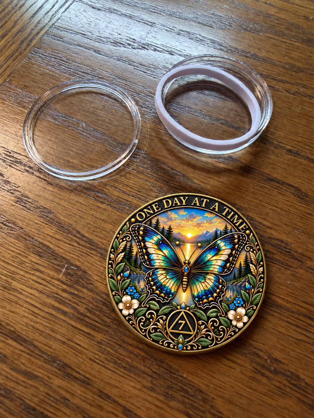 Customer photo review of Custom Northern Lights Sobriety Coin