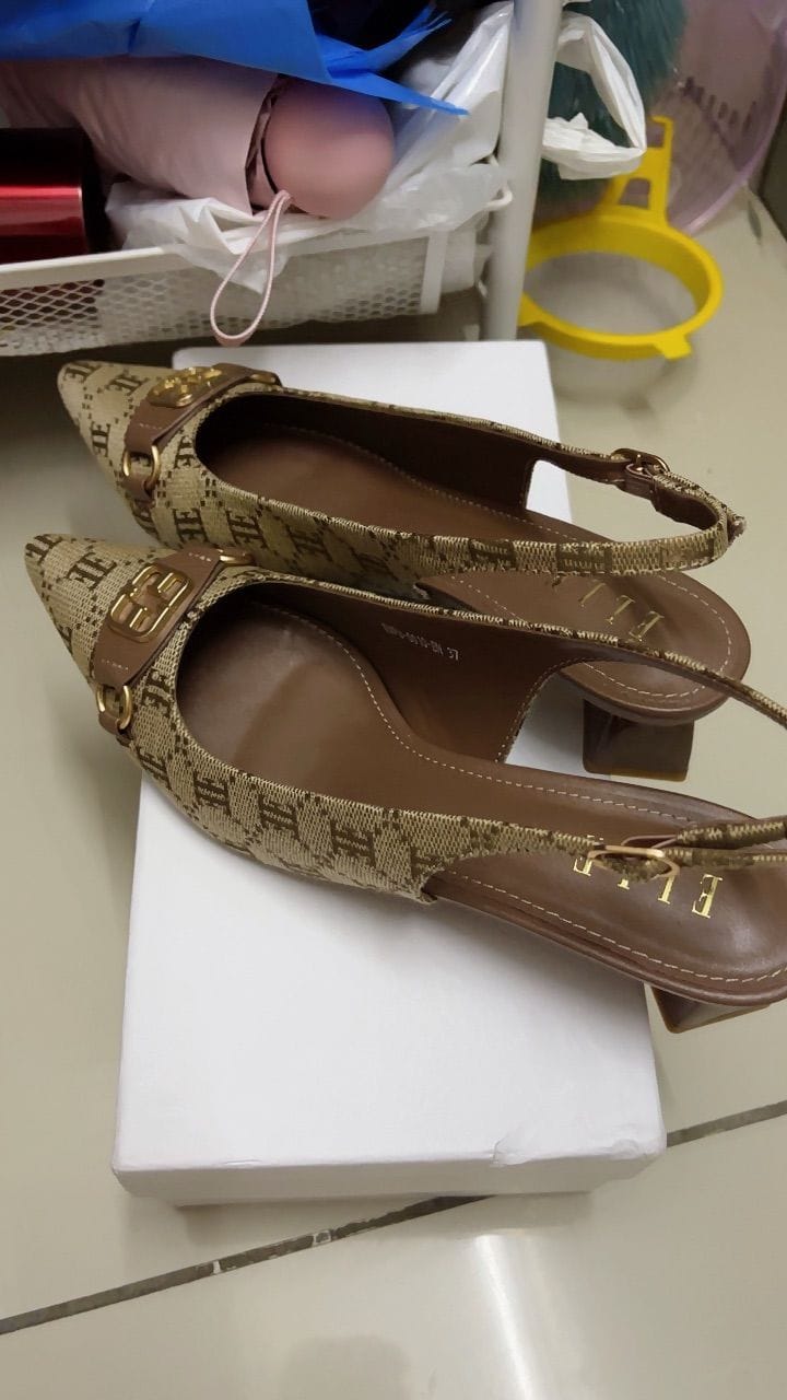 Customer photo review of Esme Microfiber Leather Pumps In Brown
