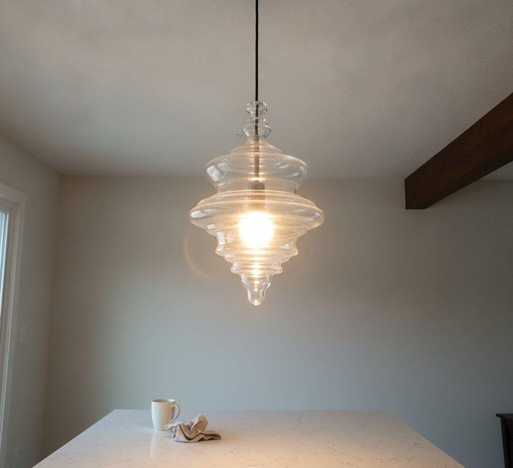 Customer photo review of Glass Pendant Light, Handcrafted Tiered Shade, Adjustable 150 cm Cord