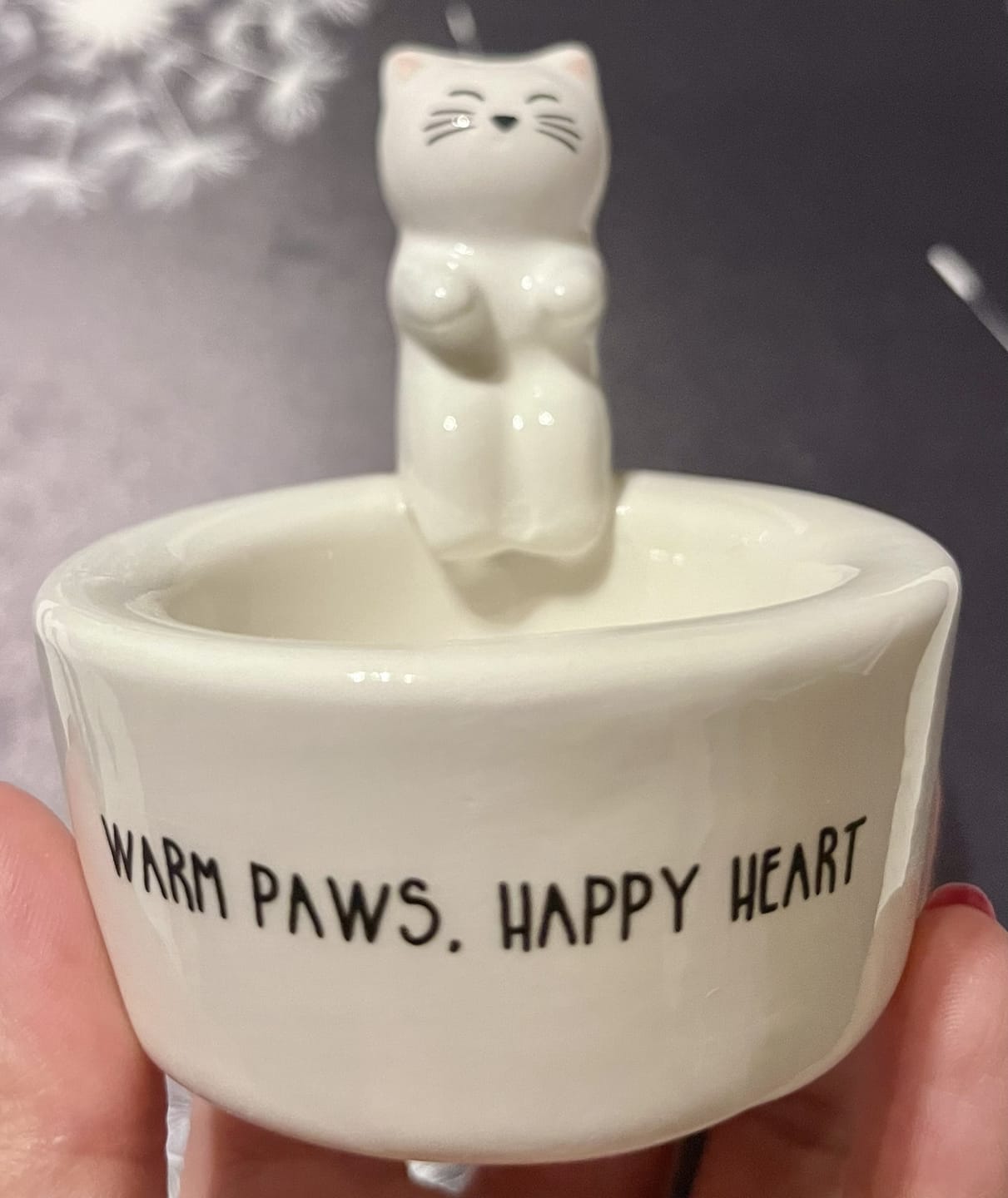 Customer photo review of Katzen Teelichthalter Keramik – Warm Paws Happy Heart