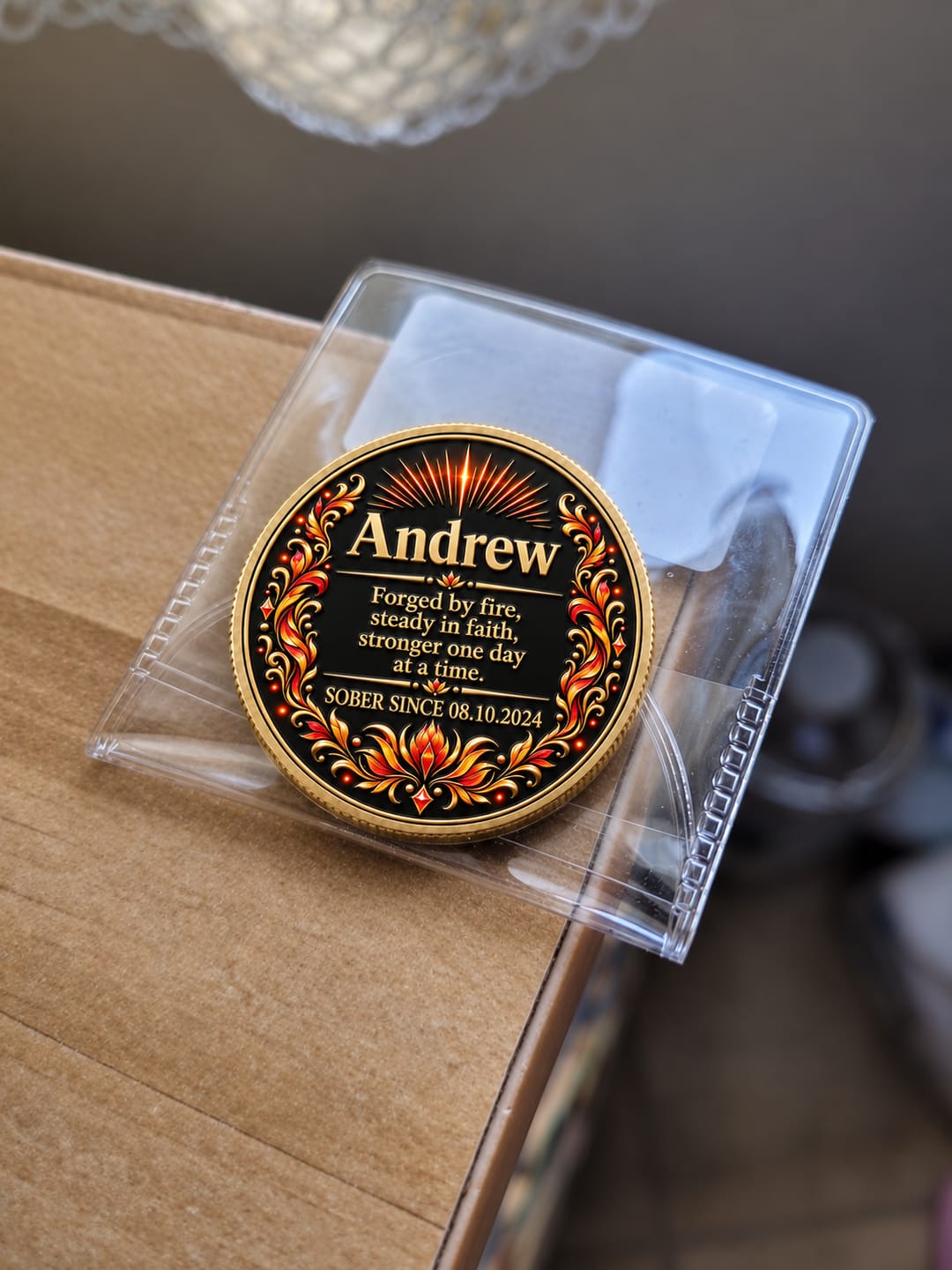 Customer photo review of Custom Tree of Life Sobriety Coin