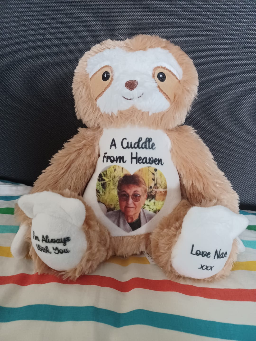 Customer photo review of Design a Personalised Sloth Teddy – Add Your Photo, Name or Message