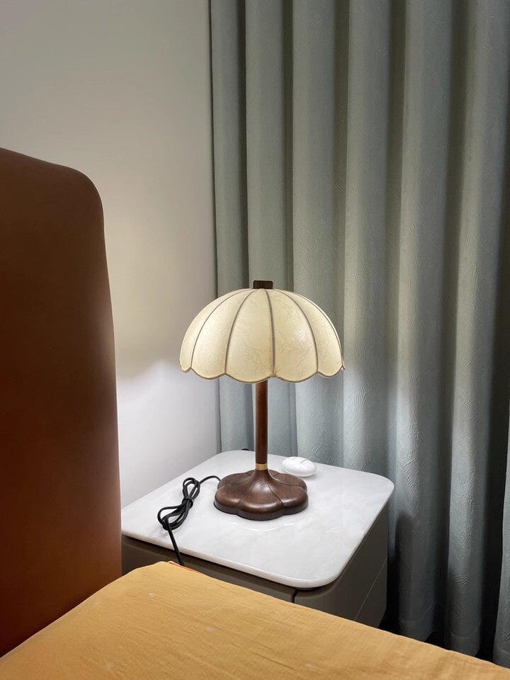 Customer photo review of Table Lamp, Scalloped Beige Fabric Shade, Walnut Wood Base