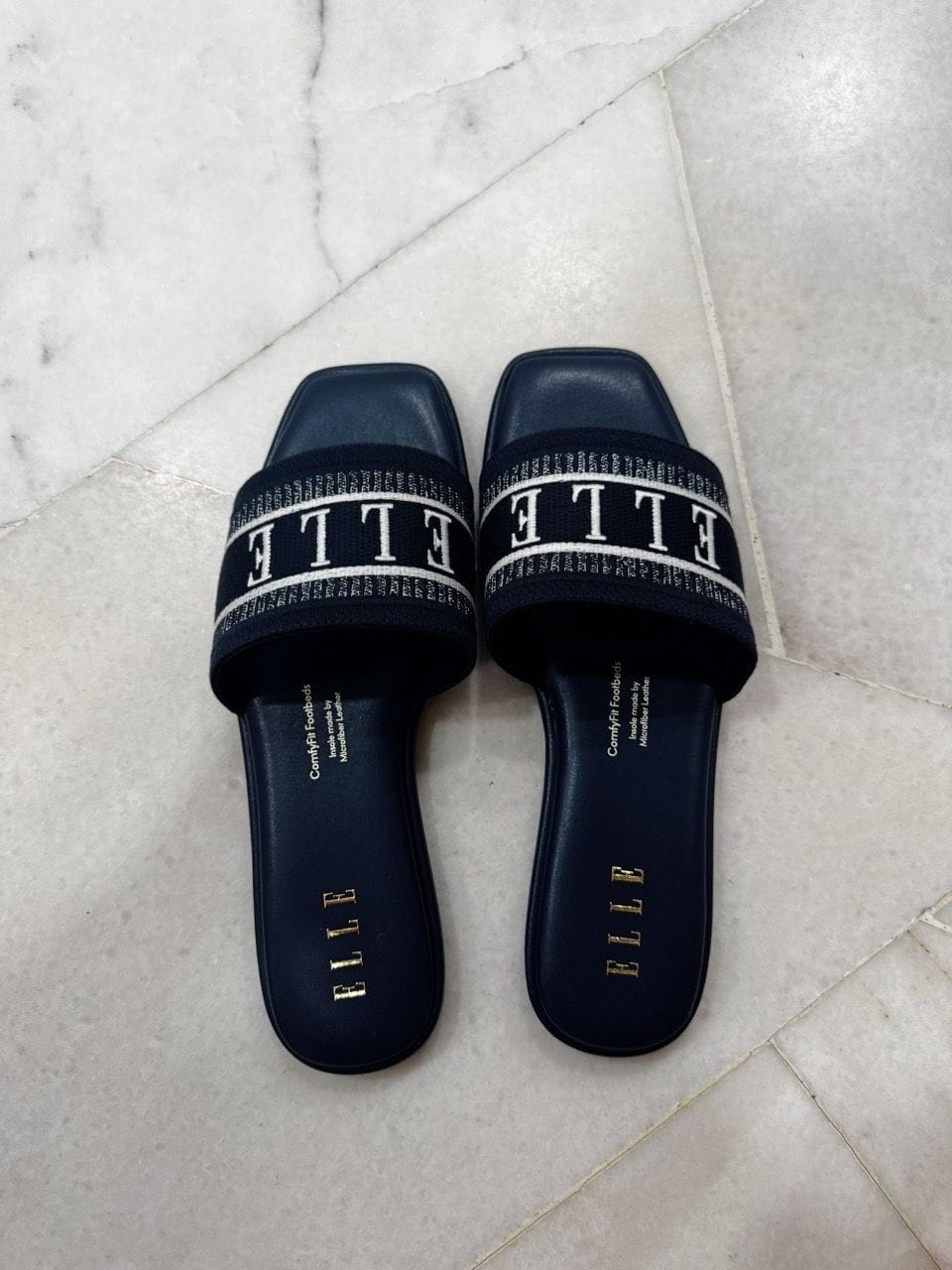 Customer photo review of Renee Logo Stitch Slip-on Sandals In Navy
