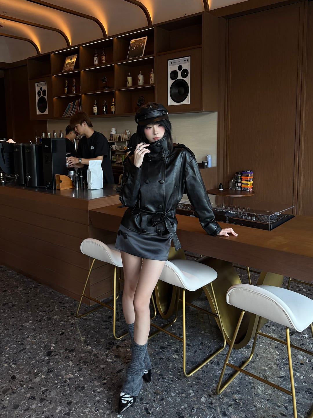 Customer photo review of IAMXIAA Belted High-Neck Leather Jacket