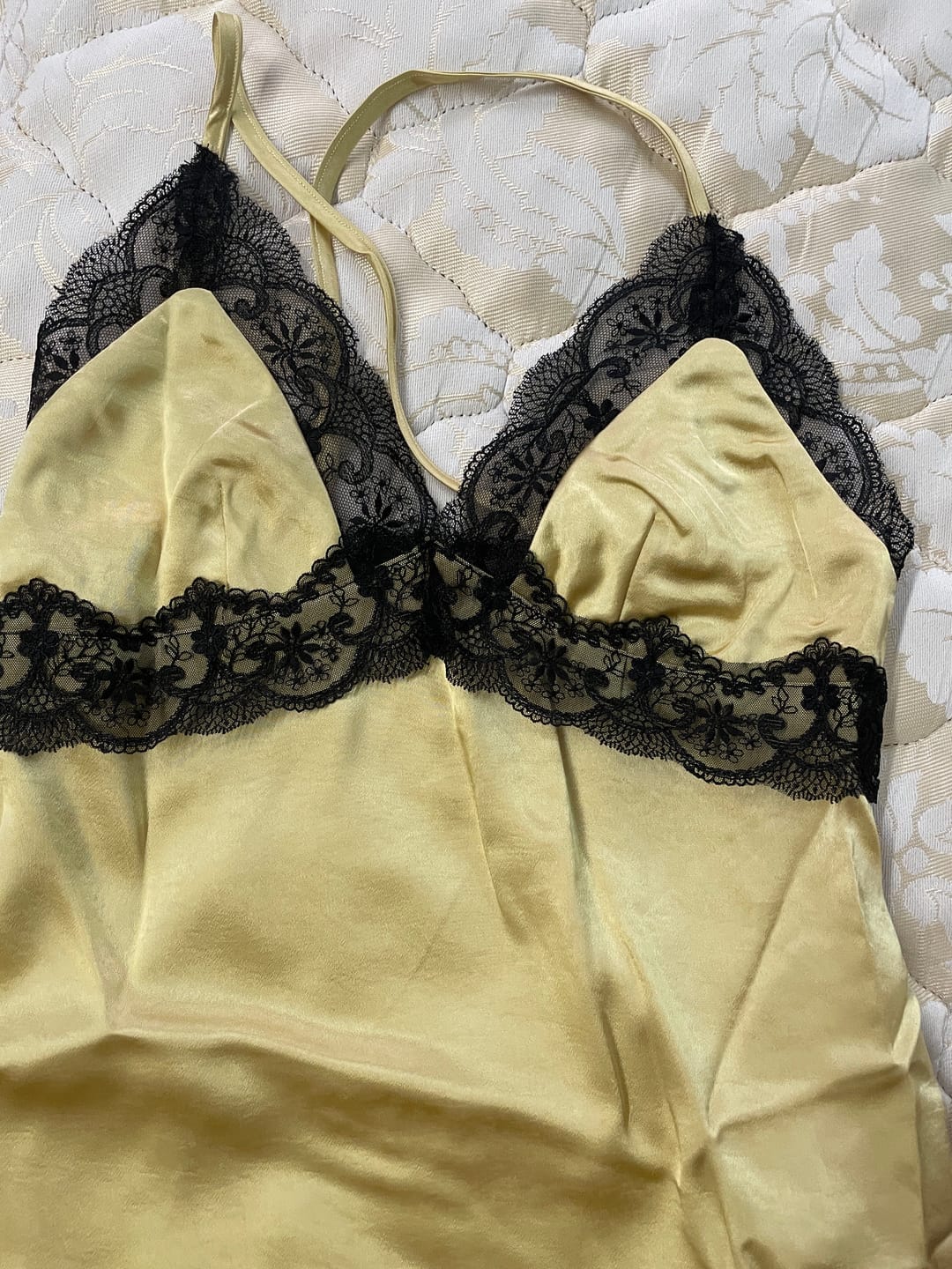 Customer photo review of Hydrae Satin Lace Trim Crossback Cami Top
