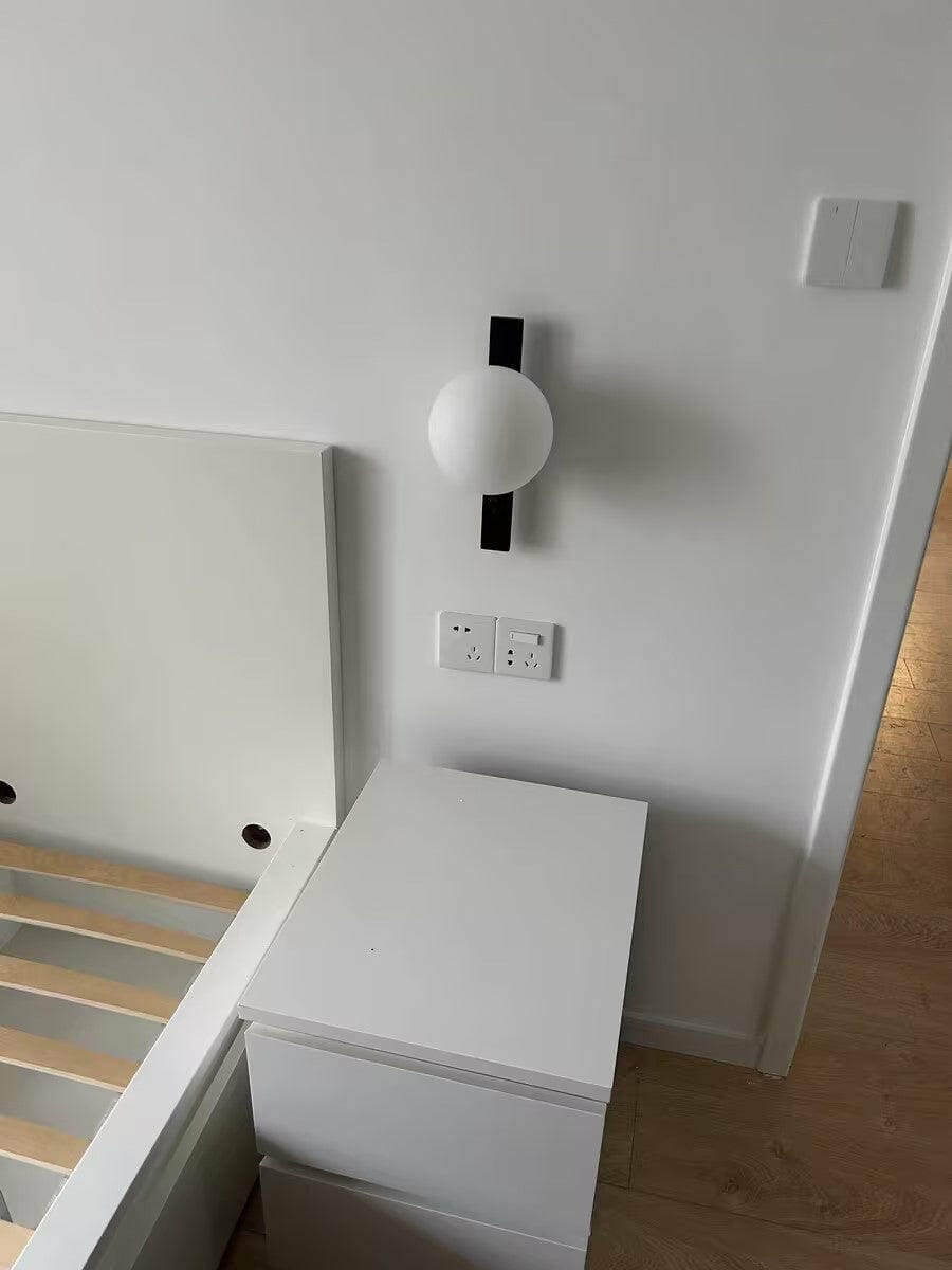 Customer photo review of Wall Light, Cream Globe Shade, Black Metal Bar, Wall Sconce