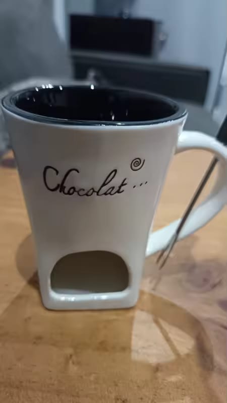 Customer photo review of Taza Fondue de Chocolate de Cerámica 130 ml con Tenedor