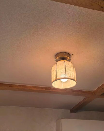 Customer photo review of Ceiling Light, Natural Linen Shade, Gold Iron Frame, Flush Mount