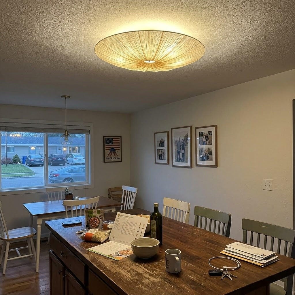 Customer photo review of Fabric Ceiling Light, Beige Shade, Iron Frame, Flush Mount, 50 cm