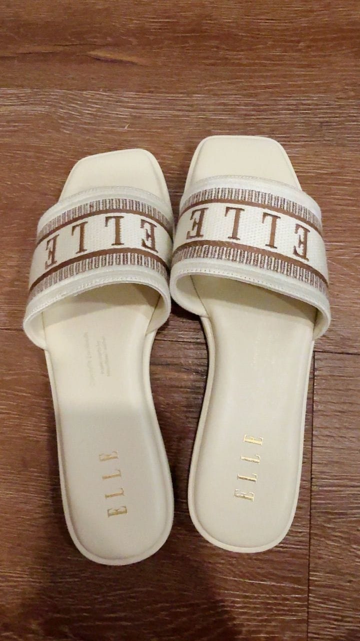 Customer photo review of Renee Logo Stitch Slip-on Sandals In Almond