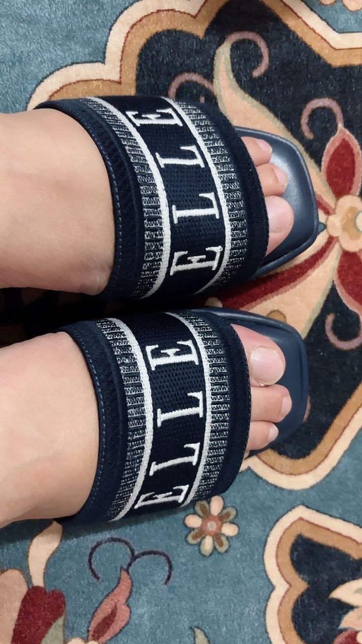 Customer photo review of Renee Logo Stitch Slip-on Sandals In Navy