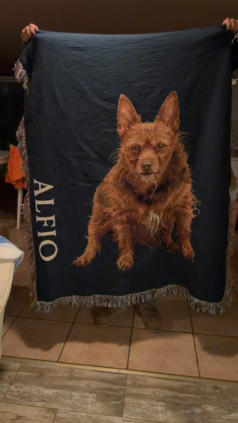 Customer photo review of Custom Heirloom Pet Throw Blanket