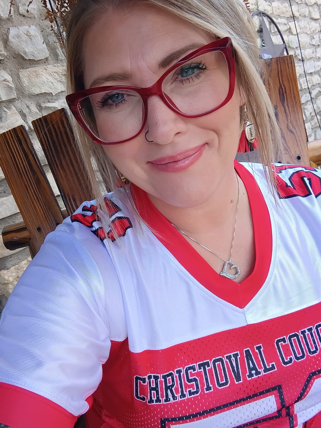 Customer photo review of Custom Red-White Raglan Sleeves Fashion Authentic Football Jersey