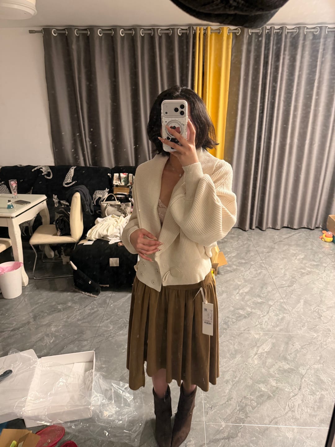 Customer photo review of IAMXIAA Ribbed Knit Wrap Cardigan Women Winter Shawl Collar Sweater