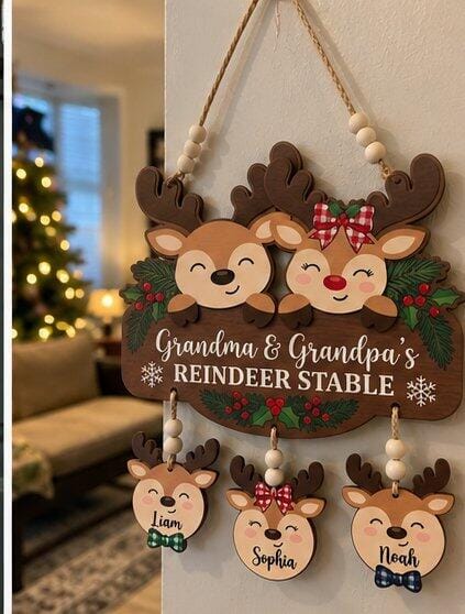 Customer photo review of Personalized Grandma & Grandpa's Reindeer Stable Sign – Custom Grandkids Names Christmas Wooden Sign