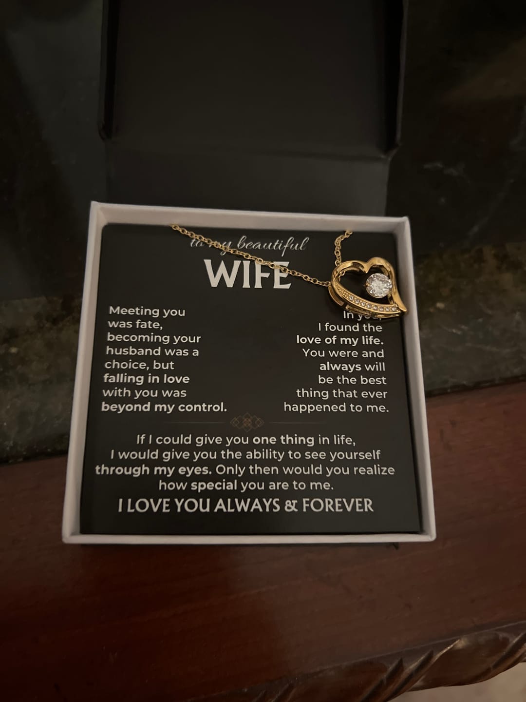 Customer photo review of To My Beautiful Wife Forever Love Necklace | Love of My Life Gift from Husband