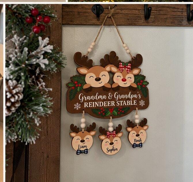 Customer photo review of Personalized Grandma & Grandpa's Reindeer Stable Sign – Custom Grandkids Names Christmas Wooden Sign