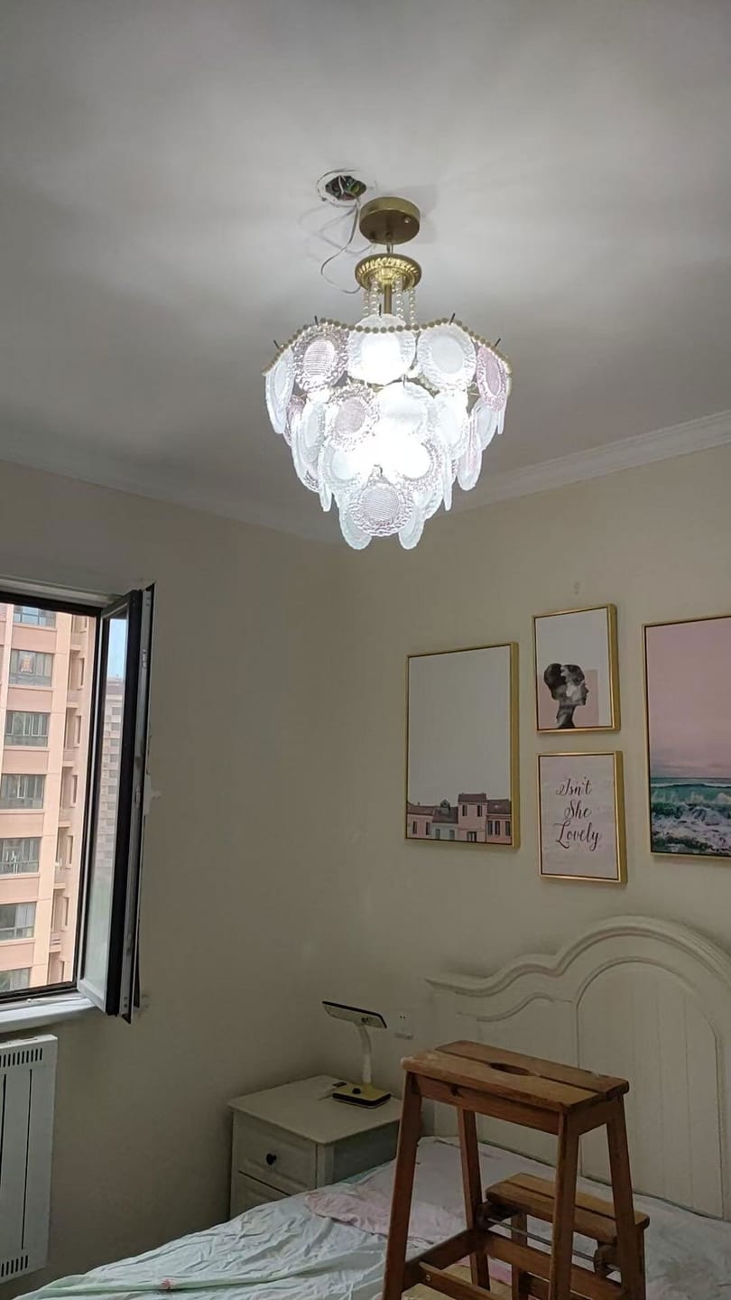 Customer photo review of Gold Pendant Light, Cascading Petal Chandelier, Glass, 50 to 80 cm