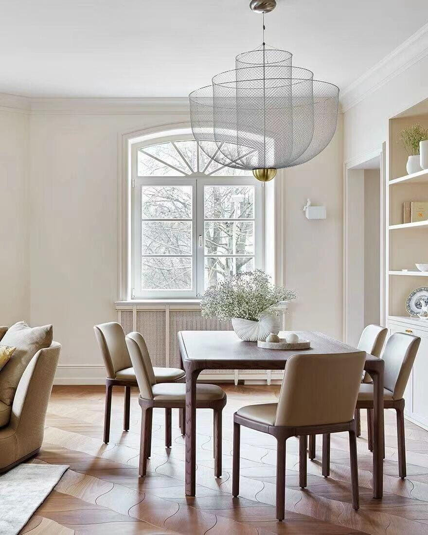 Customer photo review of Wire Mesh Chandelier, Three-Tier Silver Wires, Brass Orb, Built-In LED
