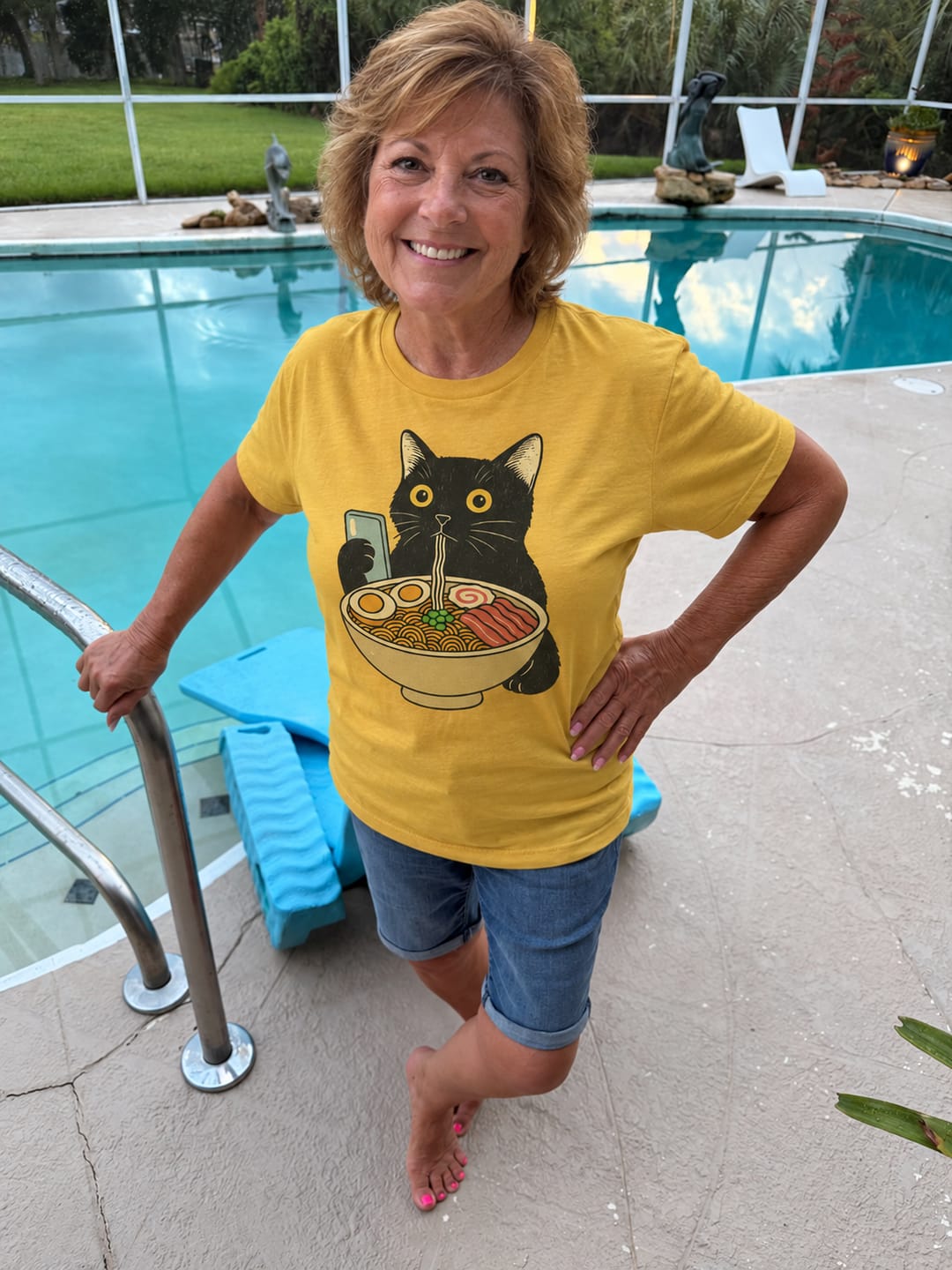 Customer photo review of Ramen Date Cat T-Shirt