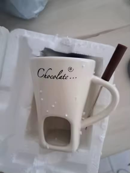 Customer photo review of Taza Fondue de Chocolate de Cerámica 130 ml con Tenedor