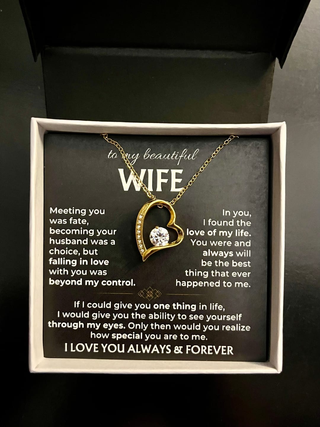 Customer photo review of To My Beautiful Wife Forever Love Necklace | Love of My Life Gift from Husband