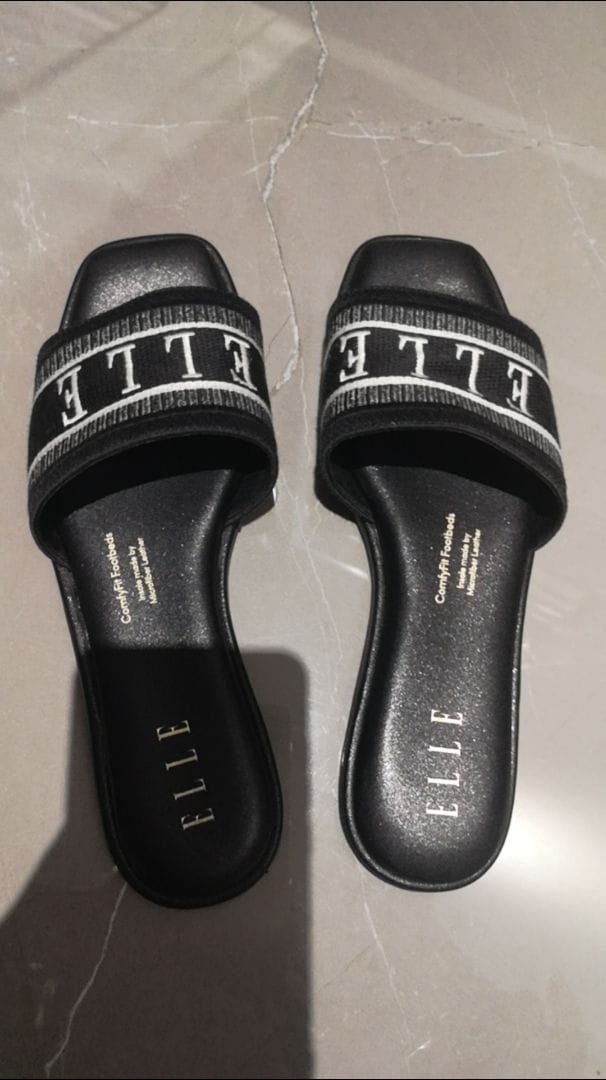 Customer photo review of Renee Logo Stitch Slip-on Sandals In Black