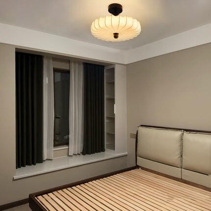 Customer photo review of Wood Ceiling Light, Solid Walnut Frame, Fabric Shade, Integrated LED