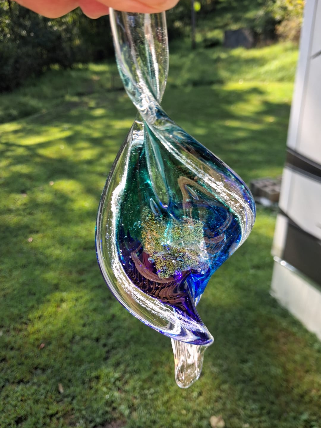 Customer photo review of Dichroic Spinner Suncatcher with Infused Cremains