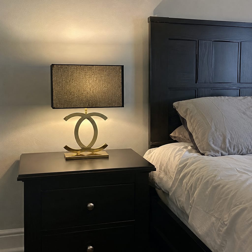 Customer photo review of Gold Table Lamp, Solid Stainless Steel, Fabric Shade, 62 cm, Plug In