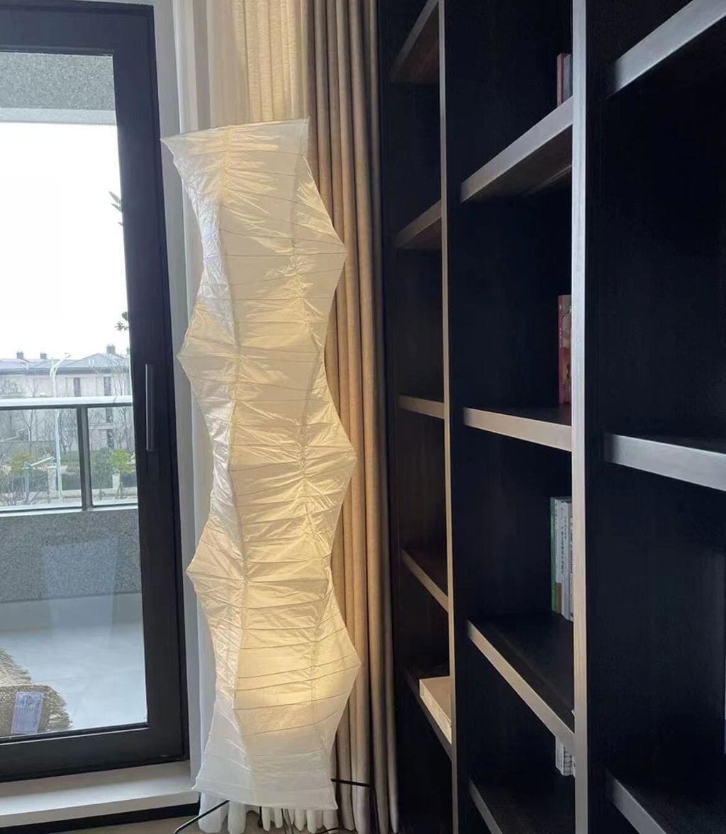 Customer photo review of Paper Floor Lamp, Hand-Folded Washi Shade, Matte Black Frame, 190 cm