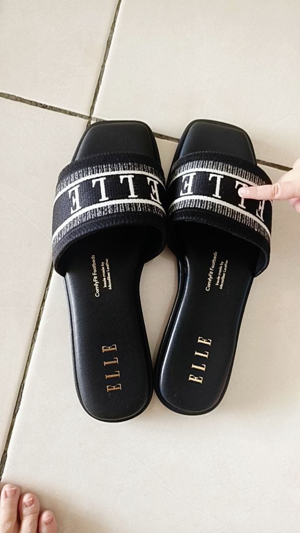 Customer photo review of Renee Logo Stitch Slip-on Sandals In Black