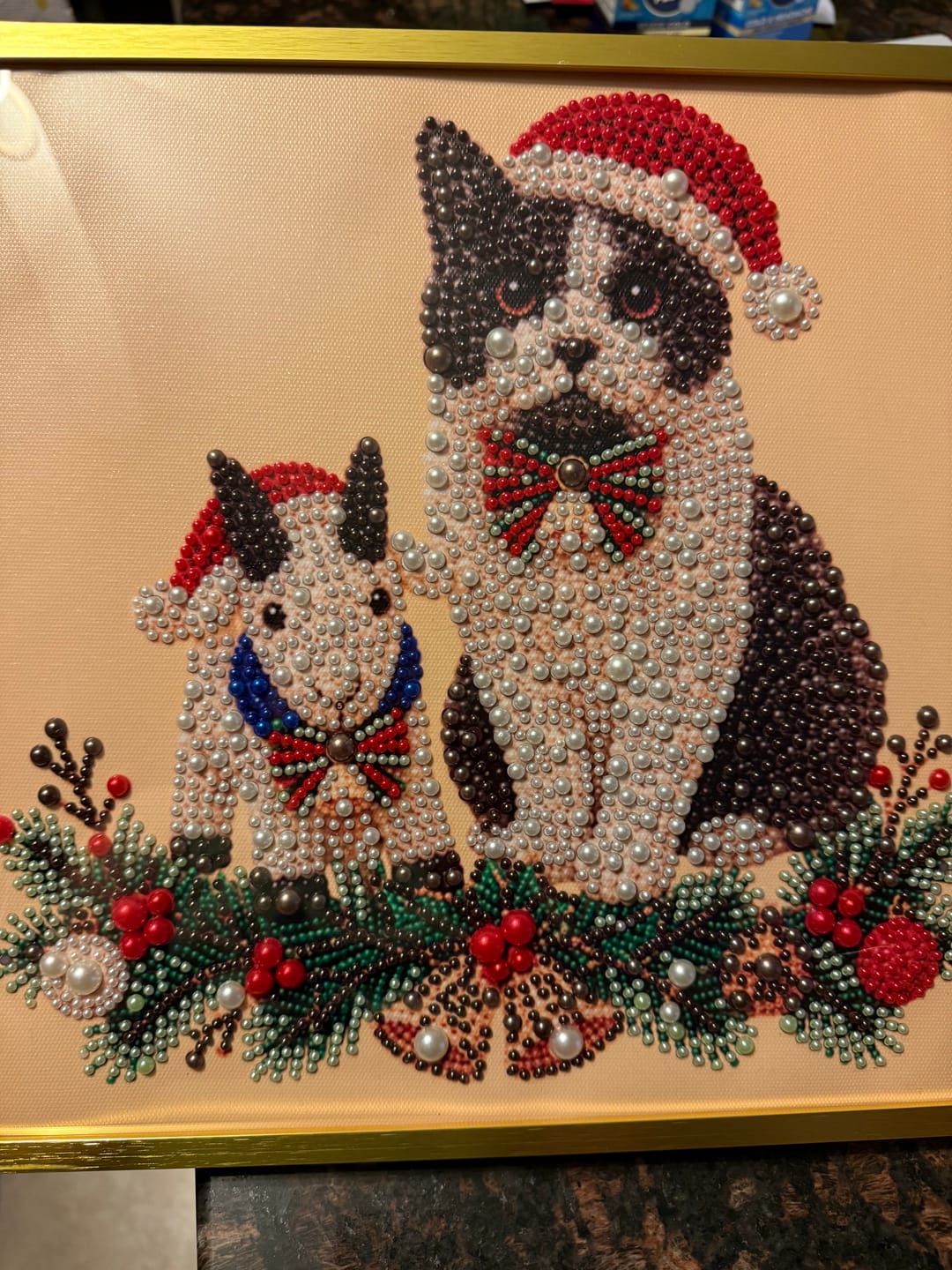 Customer photo review of Custom Christmas Pet Pearl Bead Portrait Perfect Gift For Pet Lovers